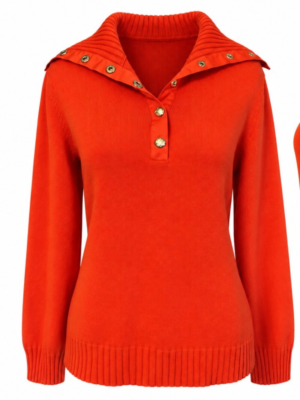 Lauren Ralph Lauren Vintage Sailor Collar Half Snap Sweater S Orange 100% Cotton - Picture 3 of 8